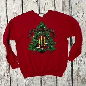 Vintage Merry Christmas Holiday 1980s Crewneck Ugly Sweater Party 80s Sweatshirt